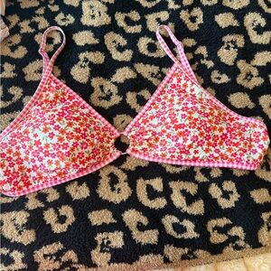 SHEIN Pink Red Floral Triangle Bikini Top